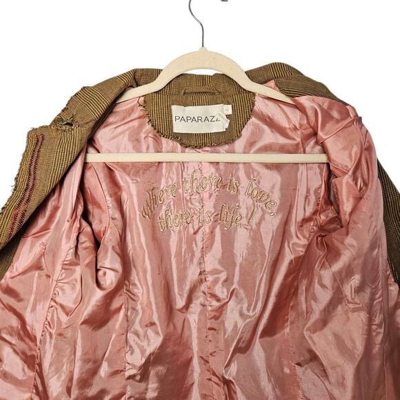 Paparazzi Plaid Floral Embroidered Boho Art To Wear Blazer Women’s Large - Picture 4 of 8